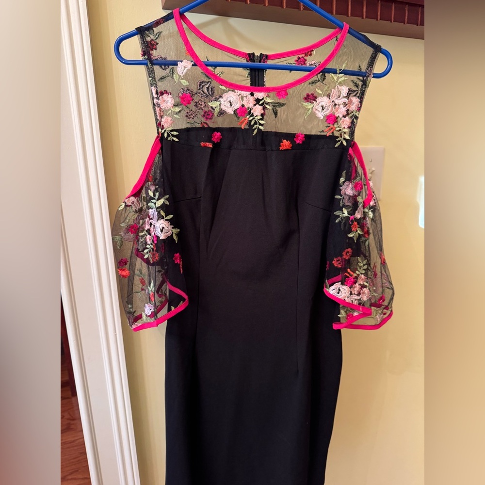 Ladies black dress with floral sleeves - Picture 1 of 4